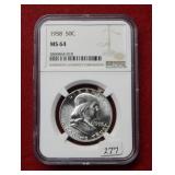 1958 Franklin Silver Half NGC MS64