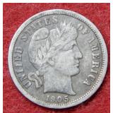 1905 S Barber Silver Dime
