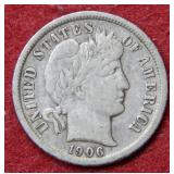 1906 O Barber Silver Dime