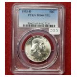 1953 D Franklin Silver Half PCGS MS64 FBL