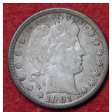 1901 Barber Silver Quarter - low mintage