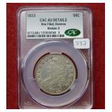 1823 Bust Silver Half CAC AU Details - rim filed