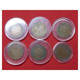 6 Assorted Dates of Canadian Large Cents