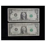 1995 & 2001 $1 Fed Res Star Notes - circulated