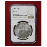 1881 S Morgan Silver Dollar NCG MS61