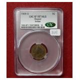 1909 S Indian Head Cent CAC XF Details - cleaned