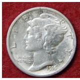 1916 Mercury Silver Dime - full split bands