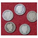 (5) 1896 Barber Silver Dimes