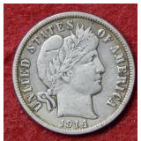 1914 D Barber Silver Dime