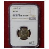 1950 D Jefferson Nickel NGC MS65