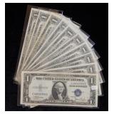 (10) 1935 B&C $1 Silver Certificates - UNC