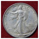 1937 S Walking Liberty Silver Half Dollar Coin