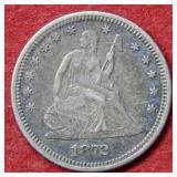 1872 Seated Liberty Silver Quarter