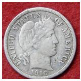 1916 Barber Silver Dime - Last Year