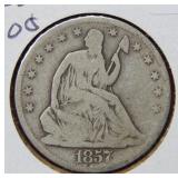 1857 Seated Liberty Silver Half Dollar Coin