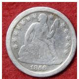 1856 O Barber Silver Dime