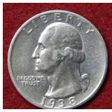 1938 S Washington Silver Quarter