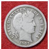 1905 S Barber Silver Dime