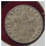 1853 Silver Three Cent Coin