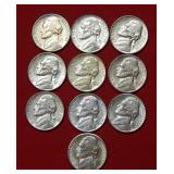 10 WWII Silver Jefferson Nickels BU/AU