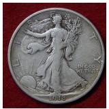 1918 D Walking Liberty Silver Half Dollar