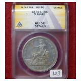 1874 S Silver trade Dollar ANACS AU50 Details