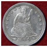 1854 Seated Liberty Silver Quarter with Arrows