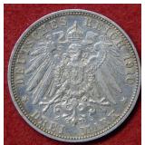 1910 German 3 Mark Silver Coin