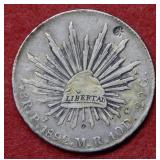 1892 Mexico 8 Real  with graffiti/ chopmarks