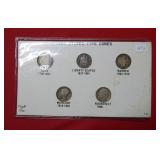 United States Silver Dime Type Coins - 5 coins