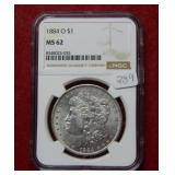 1884 O Morgan Silver Dollar NGC MS62