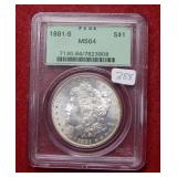 1881 S Morgan Silver Dollar PCGS MS64