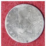 1857 Silver Three Cent Piece