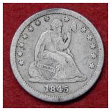 1845 Seated Liberty Silver Quarter