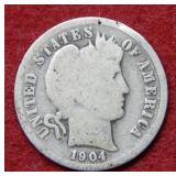 1904 S Barber Silver Dime