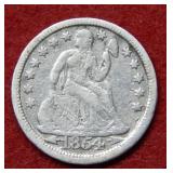 1854 Seated Liberty Silver Dime with Arrows