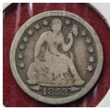 1853 Seated Liberty Dime with arrows