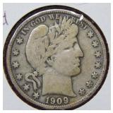 1909 S Barber Silver Half Dollar Coin