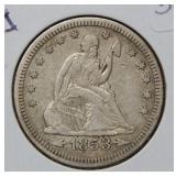 1853 Seated Liberty Quarter - arrows and rays