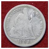 1891 O Seated Liberty Silver Dime