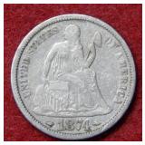 1874 Seated Liberty Silver Dime