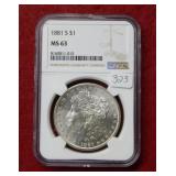 1881 S Morgan Silver Dollar NGC MS63