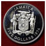 1974 Jamaica Silver 5 Dollar Proof Coin