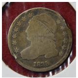 1835 Bust Silver Dime with Rim Damage