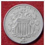 1867 Shield Nickel with Rays