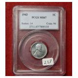 1943 Steel Lincoln Wheat Cent PCGS MS67