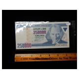 250,000 Turk Lirasi Note