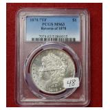 1878 Morgan 7 Tail Feathers REV 78 PCGS MS63