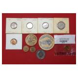 Mixed Lot of US Coins - Wooden Nickels- Foreign