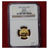 2009 China 1/10 oz Gold Panda 50 Yuan NGC MS69